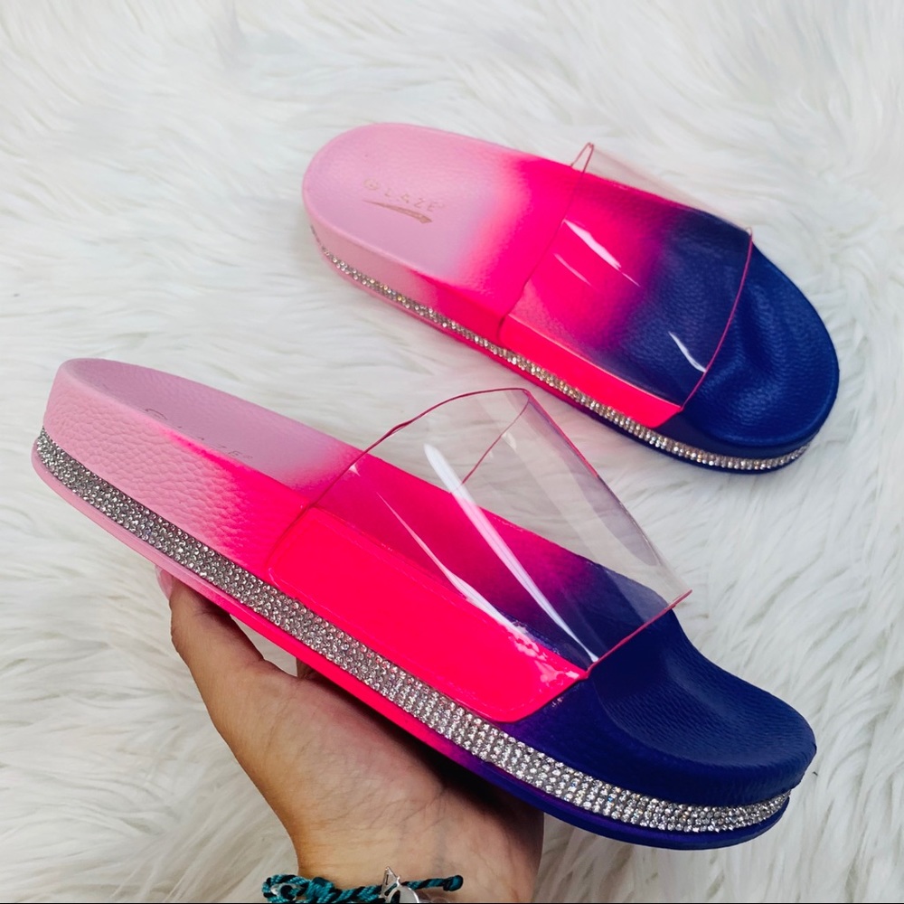 Pink tie dye rhinestoned slide - Picture 10 of 10